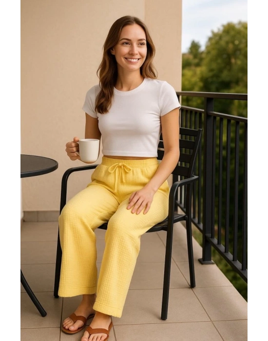 Kadın Beli Lastikli Pol Paça Pantolon