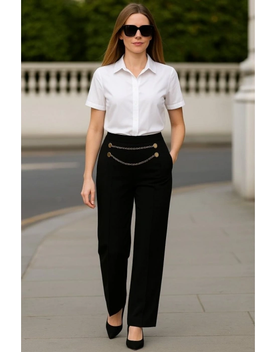 Kadın Beli Zincir Detay Ithal Krep Pantolon