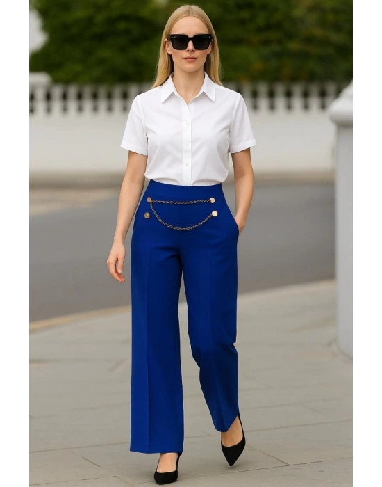 Kadın Beli Zincir Detay Ithal Krep Pantolon