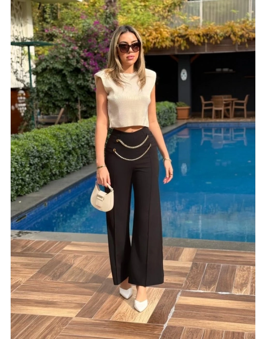Kadın Beli Zincir Detay Ithal Krep Pantolon