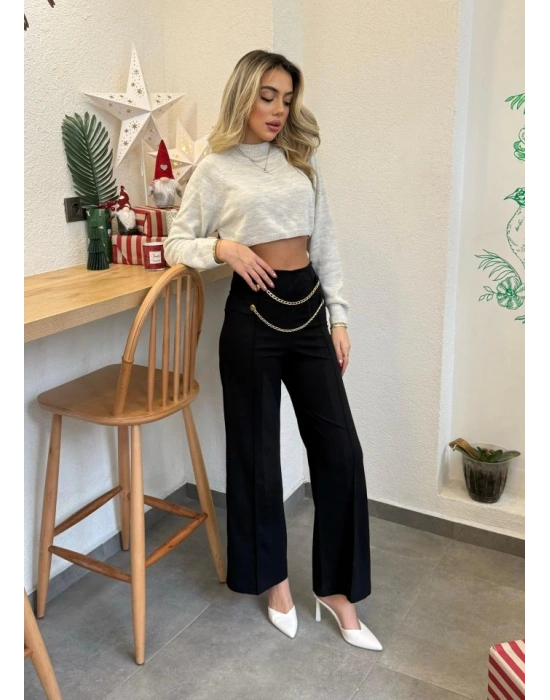 Kadın Beli Zincir Detay Ithal Krep Pantolon
