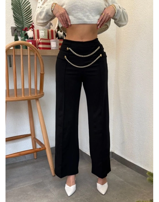 Kadın Beli Zincir Detay Ithal Krep Pantolon