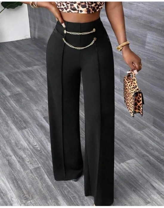Kadın Beli Zincir Detaygeniş Paça Ithal Krep Pantolon