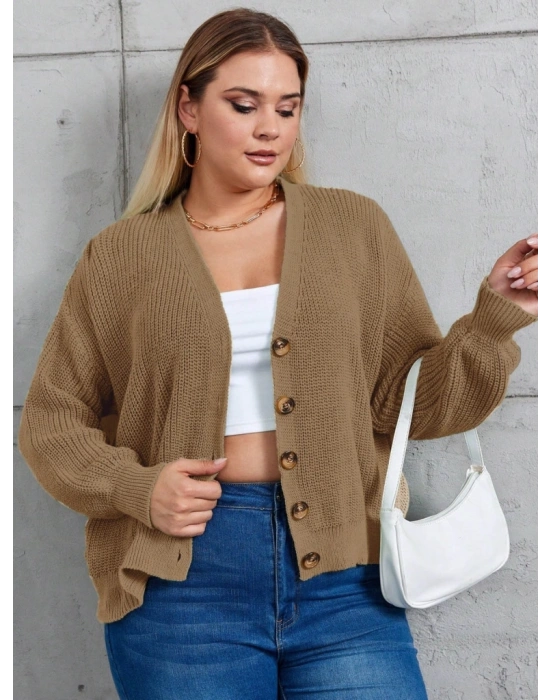 Kadın Beş Düğme Büyük Beden Triko Hırka