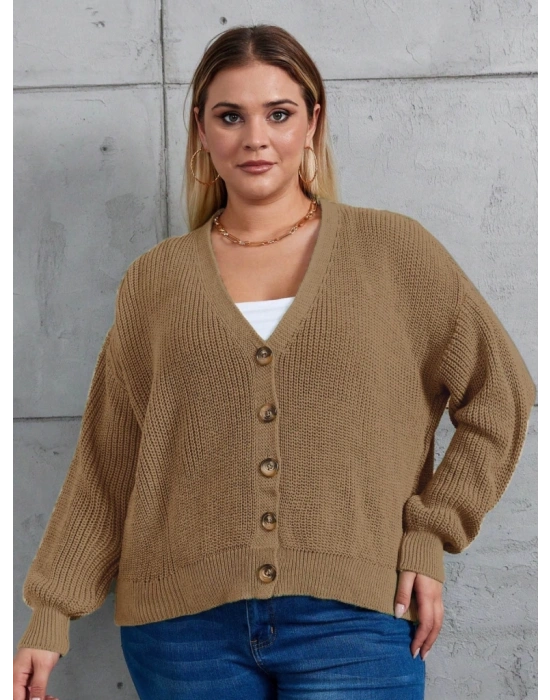 Kadın Beş Düğme Büyük Beden Triko Hırka