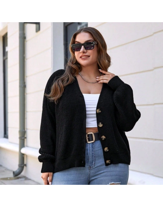 Kadın Beş Düğme Detay Büyük Beden Triko Hırka