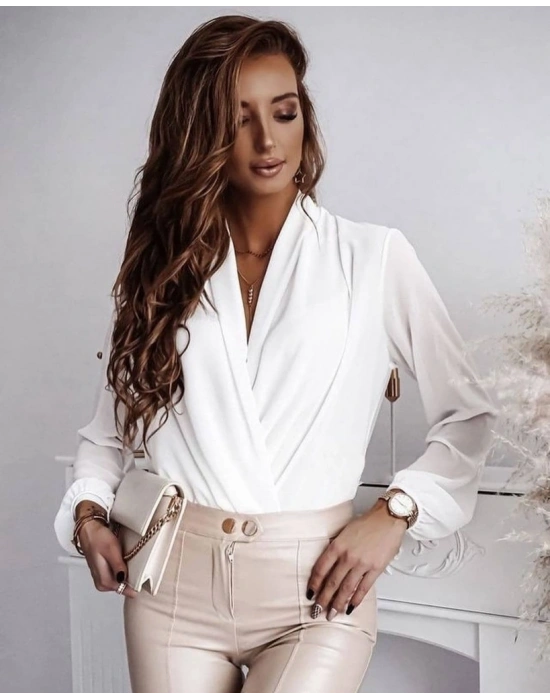 Kadın Beyaz Kruvaze Yaka Sandy Bluz
