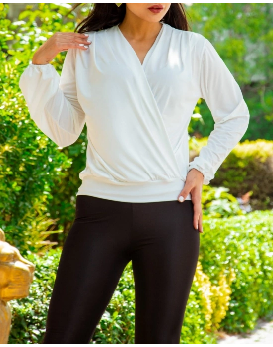 Kadın Beyaz Kruvaze Yaka Sandy Bluz