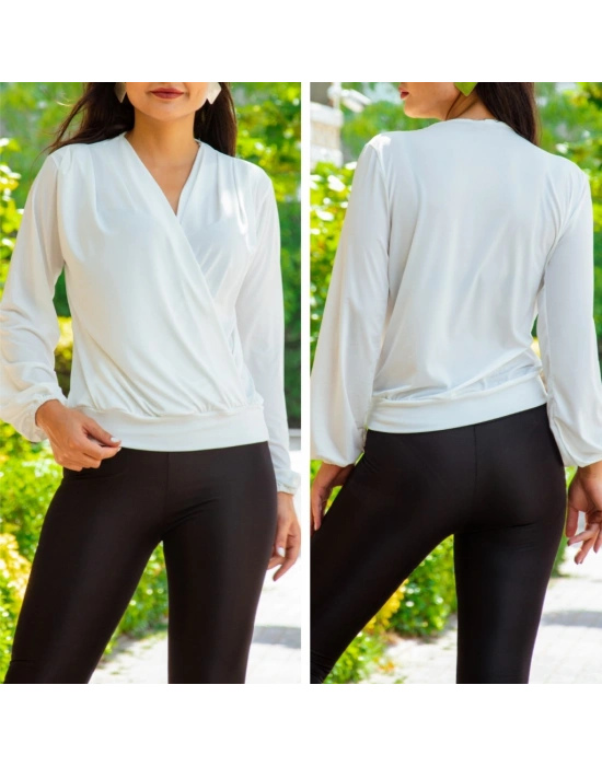 Kadın Beyaz Kruvaze Yaka Sandy Bluz