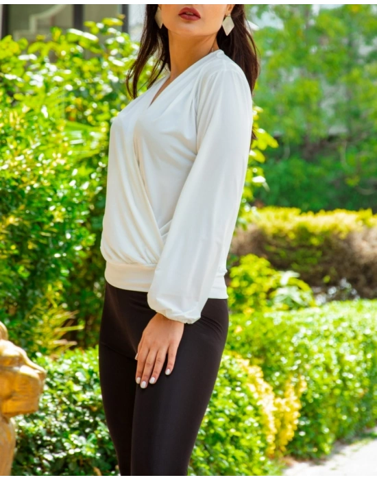 Kadın Beyaz Kruvaze Yaka Sandy Bluz