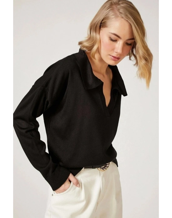 Kadın Beyaz Uzun Kollu Yakalı Triko Bluz