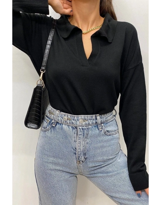 Kadın Beyaz Uzun Kollu Yakalı Triko Bluz