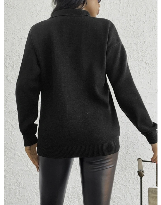 Kadın Beyaz Uzun Kollu Yakalı Triko Bluz