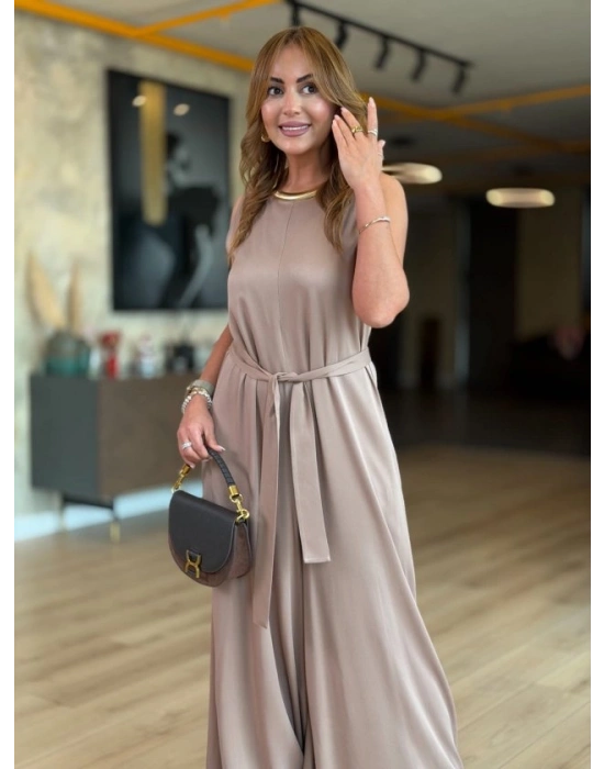 Kadın Bisiklet Yaka Beli Kuşak Detaylı Rahat Kesim Tulum