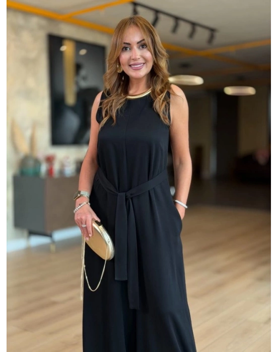 Kadın Bisiklet Yaka Beli Kuşak Detaylı Rahat Kesim Tulum