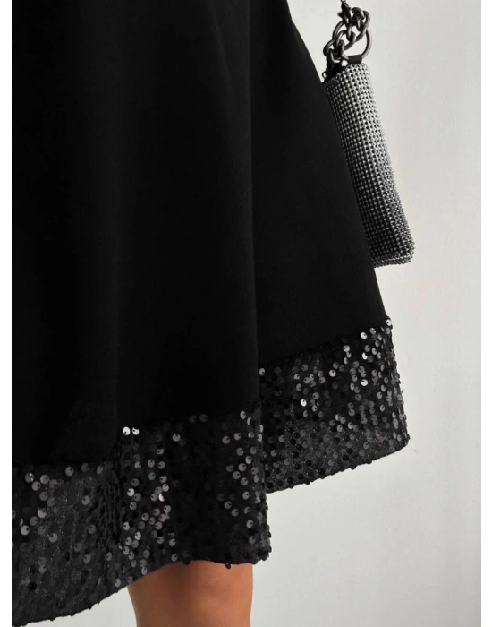 Kadın Bisiklet Yaka Beli Ve Eteği Pul Payet Detay Fırsat ürün Diz üstü Elbise