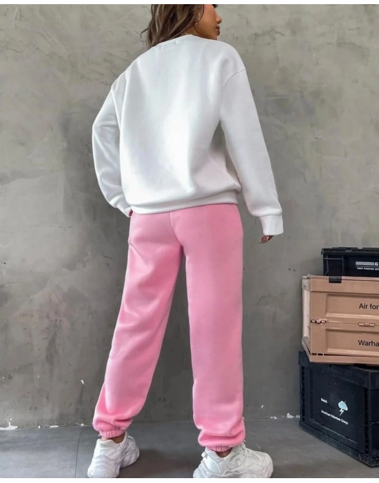 Kadın Bisiklet Yaka Brooklyn Baskılı üç Iplik Kumaş Sweat