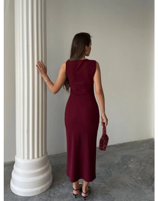 Kadın Bisiklet Yaka Broş Detay Yırtmaçlı Maxi Boy Ottoman Elbise