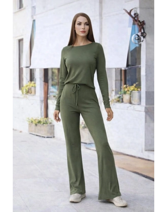 Kadın Bisiklet Yaka Crop Ve Ispanyol Paça Pantolon Ikili Takım