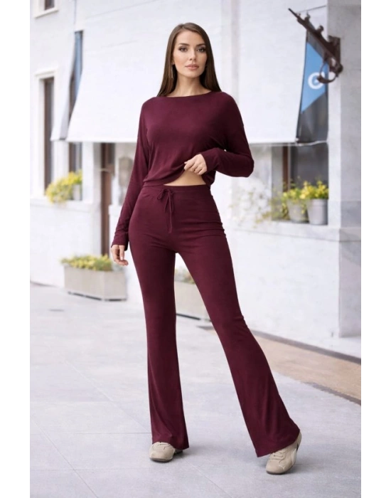 Kadın Bisiklet Yaka Crop Ve Ispanyol Paça Pantolon Ikili Takım