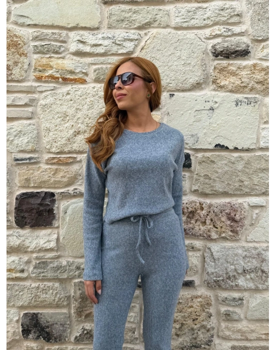 Kadın Bisiklet Yaka Crop Ve Ispanyol Paça Pantolon Ikili Takım