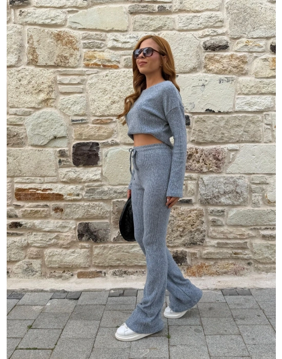 Kadın Bisiklet Yaka Crop Ve Ispanyol Paça Pantolon Ikili Takım