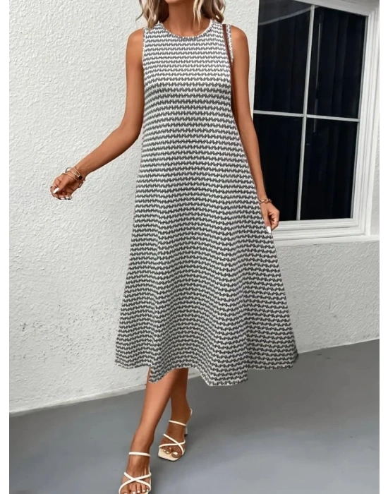 Kadın Bisiklet Yaka Desenli Sandy Midi Elbise