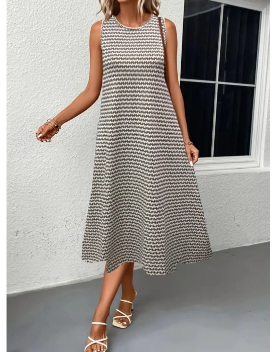 Kadın Bisiklet Yaka Desenli Sandy Midi Elbise