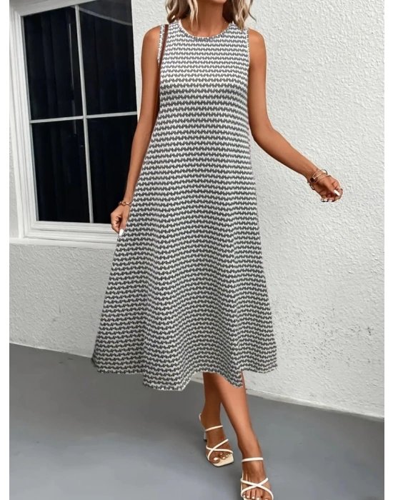 Kadın Bisiklet Yaka Desenli Sandy Midi Elbise