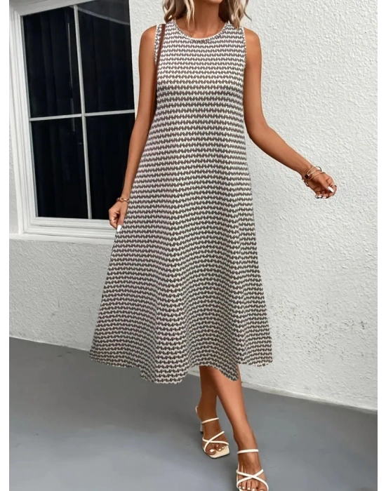 Kadın Bisiklet Yaka Desenli Sandy Midi Elbise