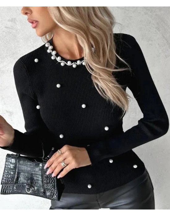 Kadın Bisiklet Yaka Inci Detaykaşkorse Bluz