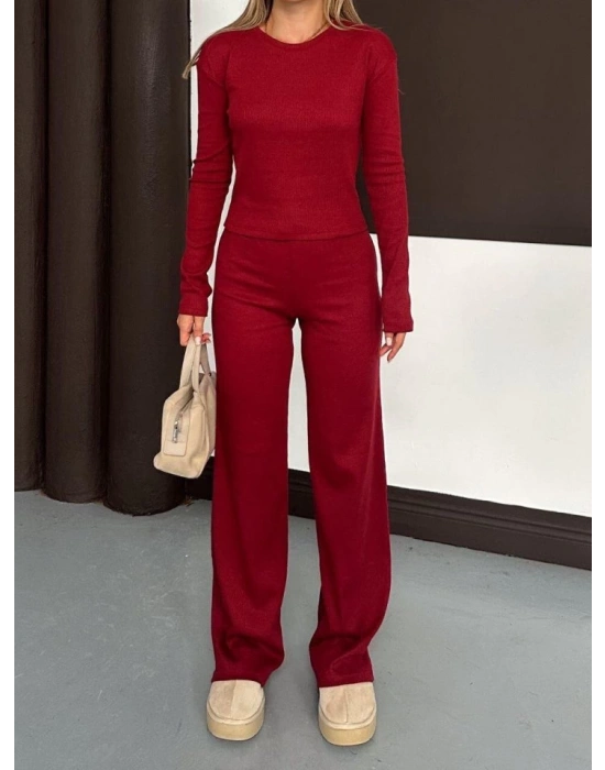 Kadın Bisiklet Yaka Parmak Geçme Detay Uzun Kollu Bluz Ve Pantolon Ikili Takım