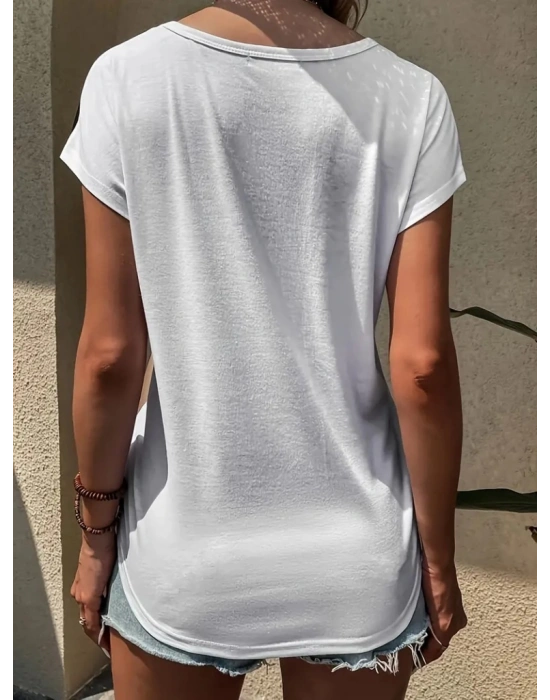 Kadın Bisiklet Yaka üç Renk Viskon Tshirt