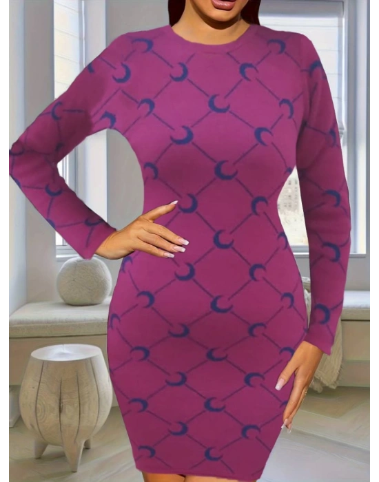 Kadın Bisiklet Yaka Uzun Kol Triko Mini Boy Elbise