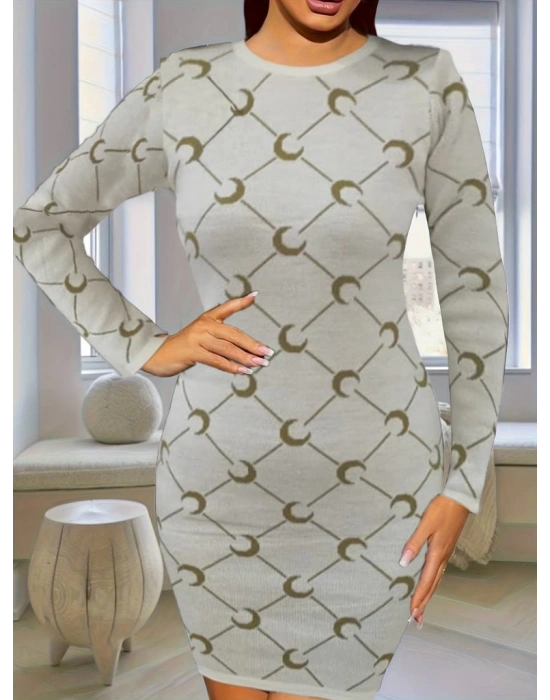 Kadın Bisiklet Yaka Uzun Kol Triko Mini Boy Elbise