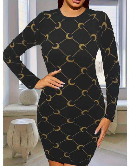 Kadın Bisiklet Yaka Uzun Kol Triko Mini Boy Elbise