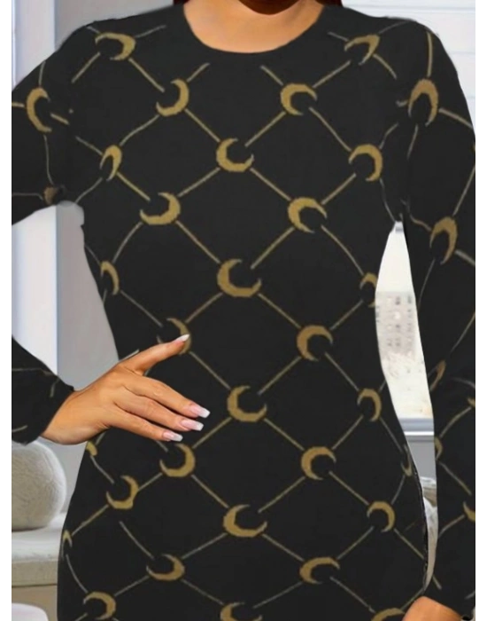 Kadın Bisiklet Yaka Uzun Kol Triko Mini Boy Elbise