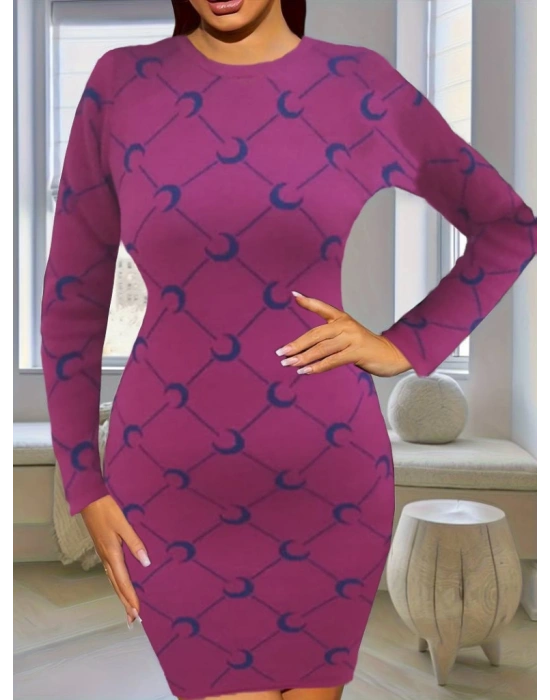 Kadın Bisiklet Yaka Uzun Kol Triko Mini Boy Elbise