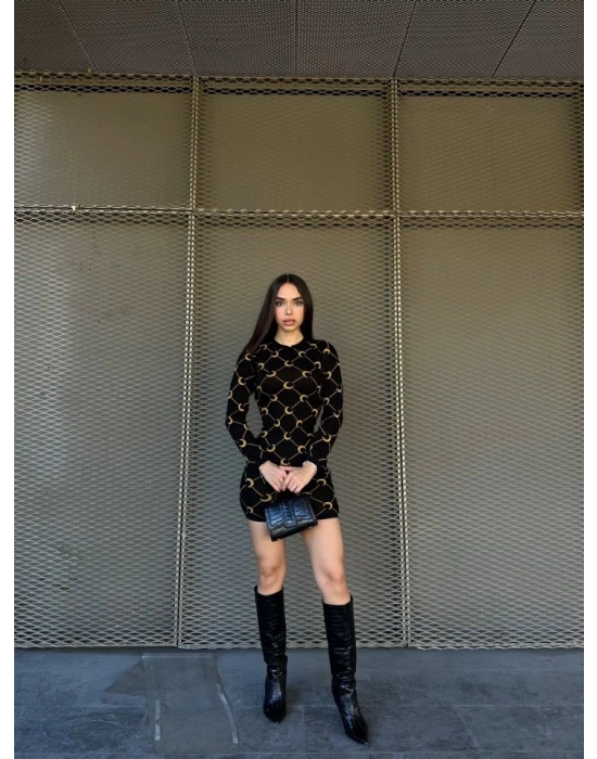 Kadın Bisiklet Yaka Uzun Kol Triko Mini Boy Elbise