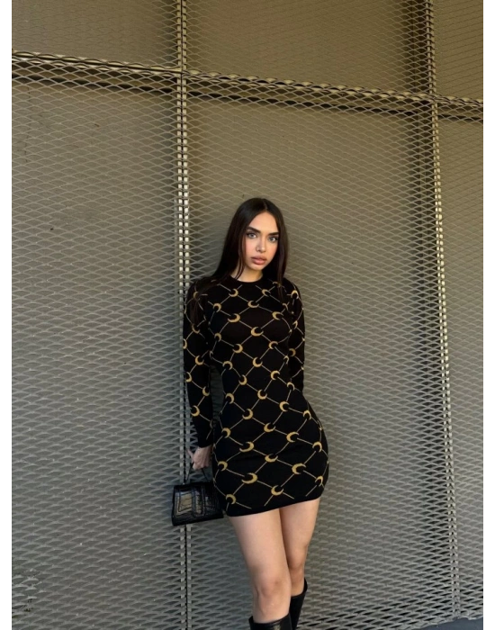 Kadın Bisiklet Yaka Uzun Kol Triko Mini Boy Elbise