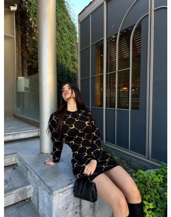 Kadın Bisiklet Yaka Uzun Kol Triko Mini Boy Elbise