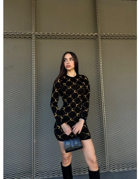 Kadın Bisiklet Yaka Uzun Kol Triko Mini Boy Elbise