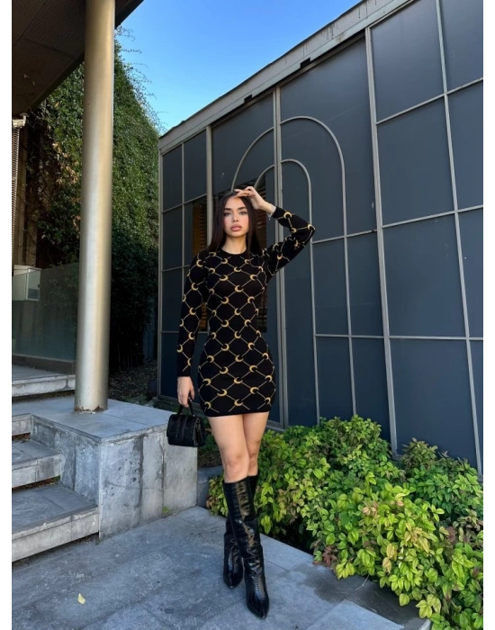 Kadın Bisiklet Yaka Uzun Kol Triko Mini Boy Elbise