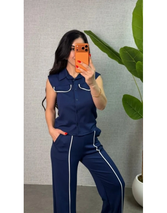 Kadın Biyeli Cep Detay Yelek Ve Pantolon odal Kumaş Ikili Takım