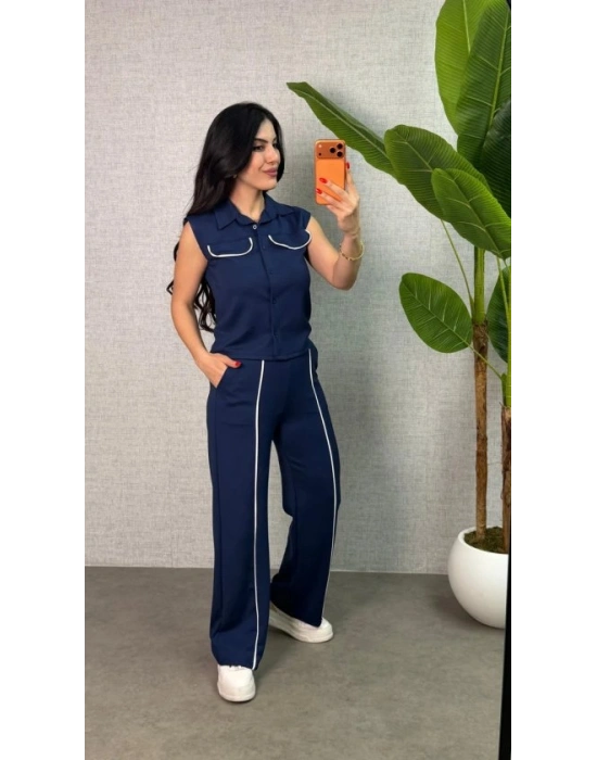 Kadın Biyeli Cep Detay Yelek Ve Pantolon odal Kumaş Ikili Takım