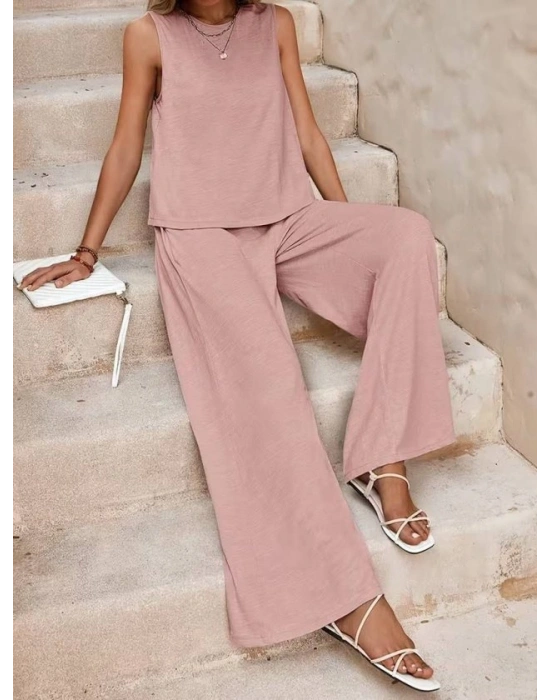 Kadın Biziklet Yaka Kolsuz Bluz Ve alaş Ispanyol Paça Aerobin Kumaş Ikili Takım