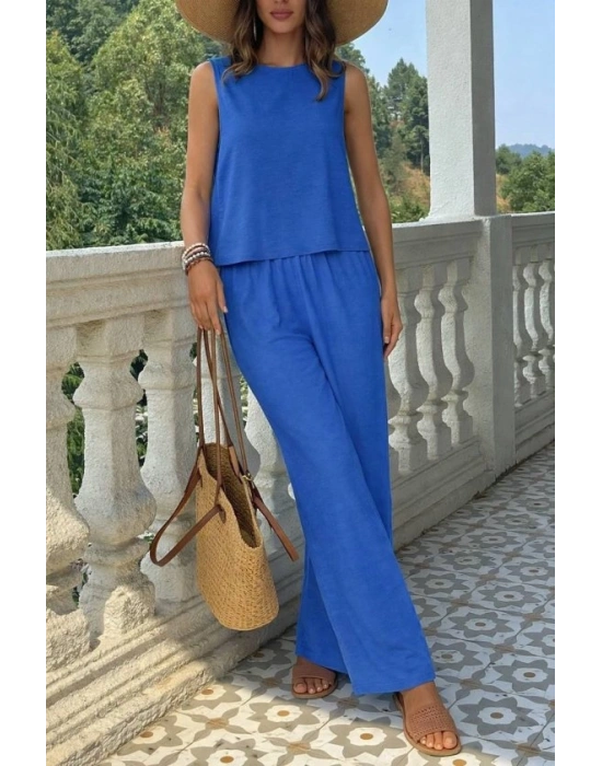 Kadın Biziklet Yaka Kolsuz Bluz Ve alaş Ispanyol Paça Aerobin Kumaş Ikili Takım