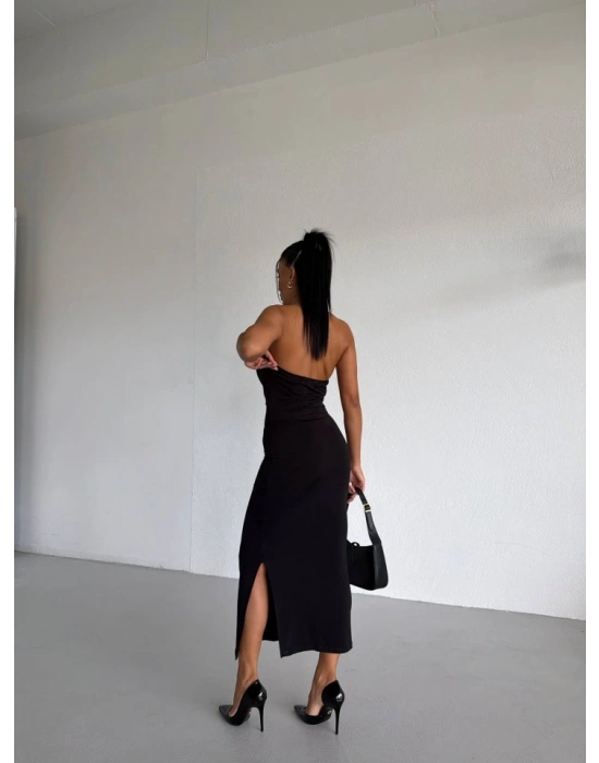 Kadın Boyun Aksesuarlı Halter Yaka axi Boy andy Kumaş Elbise