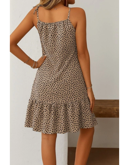 Kadın Boyundan Askılı Desenli Fırfırlı Süprem Elbise