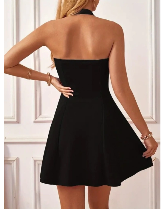 Kadın Boyundan Askılı Sırtı Açık Ithal Krep Mini Elbise